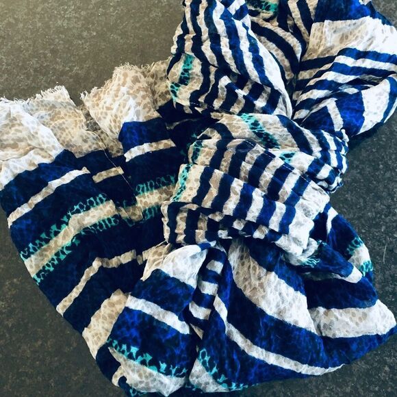 Talbots Lightweight Blue Teal Gray Print Scarf - Picture 1 of 3